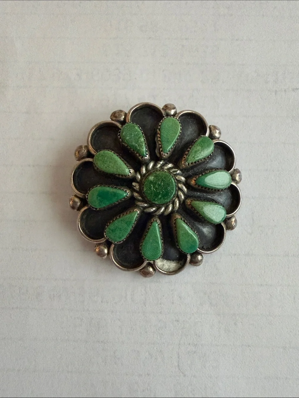 Vintage signed Zuni green turquoise cluster sterling silver brooch/pendant. - Picture 1 of 3